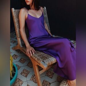 NWT Gianni Bini x DANNIJO Viv Satin Beaded Strap Maxi Slip Dress in Royal, Large